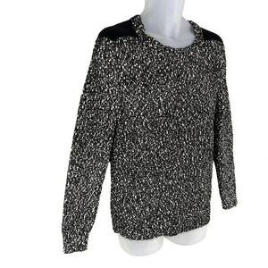 Calvin Klein Womens L Knit Marled Sweater Accents Faux Leather Shoulder Side Zip